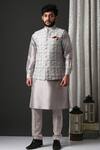 Buy_Minaki_Grey Embroidered Bundi And Kurta Set _at_Aza_Fashions