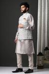 Shop_Minaki_Grey Embroidered Bundi And Kurta Set _at_Aza_Fashions