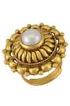 Shop_Tribe Amrapali_Gold Plated Pearl Floral Stone Ring _at_Aza_Fashions