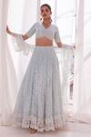 Buy_Mulmul_Blue Soft Net Embroidered Floral Kasauli Lehenga Set _at_Aza_Fashions