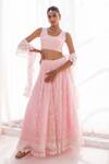 Buy_Mulmul_Pink Soft Net Embroidered Floral Kasauli Lehenga Set _at_Aza_Fashions