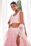 Shop_Mulmul_Pink Soft Net Embroidered Floral Kasauli Lehenga Set _at_Aza_Fashions