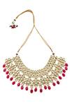 Minaki_Gold Plated Stones, Zari Kundan Drop Choker Set _Online_at_Aza_Fashions