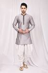 Buy_Arihant Rai Sinha_Grey Dupion Silk Short Kurta And Cowl Pant Set For Men_at_Aza_Fashions