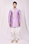 Buy_Arihant Rai Sinha_Purple Dupion Silk Short Kurta And Cowl Pant Set _Online_at_Aza_Fashions