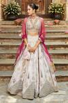 Buy Matsya Ivory Silk Applique Work Scoop Neck The Udai Bagh Embroidered Bridal Lehenga Set at Aza Fashions Buy_Matsya_Ivory Silk Applique Work Scoop Neck The Udai Bagh Embroidered Bridal Lehenga Set _at_Aza_Fashions