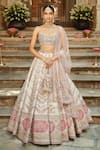 Buy Matsya Ivory Silk Applique Work Scoop Neck The Rambagh Embroidered Bridal Lehenga Set at Aza Fashions Buy_Matsya_Ivory Silk Applique Work Scoop Neck The Rambagh Embroidered Bridal Lehenga Set _at_Aza_Fashions