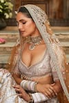 Shop_MATSYA_Ivory Silk Embroidered Gota Plunge V The Udaivan Bridal Lehenga Set _Online_at_Aza_Fashions