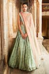 Buy_MATSYA_Green Tissue Embroidered Floral Scoop Neck Print Lehenga Set _at_Aza_Fashions