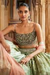 MATSYA_Green Tissue Embroidered Floral Scoop Neck Print Lehenga Set _Online_at_Aza_Fashions