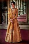 Buy_MATSYA_Yellow Raw Silk Embroidery Thread And Gota Round Bridal Lehenga Set _at_Aza_Fashions