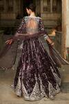 Shop Matsya Wine Velvet Dori, Floral, Swarovski And The Temple Night Sky Bridal Lehenga Set at Aza Fashions Shop_Matsya_Wine Velvet Dori, Floral, Swarovski And The Temple Night Sky Bridal Lehenga Set _at_Aza_Fashions