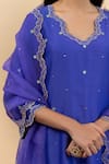 Pita Nila_Purple Chanderi, Silk Organza Beads, Embroidery V-neck Isla Kurta Set _Online_at_Aza_Fashions