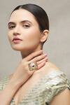 Buy_Moh-Maya By Disha Khatri_Gold Plated Pearls, Zari Jadau Geometric Ring _at_Aza_Fashions