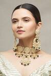 Buy_Moh-Maya By Disha Khatri_Gold Plated Pearls, Beads, Embroidery Kundan Pendant Necklace Set _at_Aza_Fashions