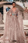 Buy_Manish Malhotra_Silver Net Sequin Embellished Gown_at_Aza_Fashions