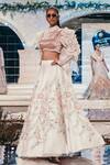 Buy_Manish Malhotra_White Raw Silk Embroidered Crop Top And Lehenga Set_at_Aza_Fashions