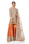 Manish Malhotra_Gold Dupion Silk Embroidered Kurta Sharara Set_Online_at_Aza_Fashions