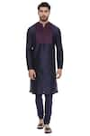 Buy_Mayank Modi - Men_Blue Silk Blend Plain Pintuck Kurta With Churidar  _Online_at_Aza_Fashions