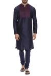 Buy_Mayank Modi - Men_Blue Silk Blend Plain Pintuck Kurta With Churidar  _at_Aza_Fashions