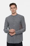 Buy_Mayank Modi - Men_Blue 100% Linen Checkered Shirt _at_Aza_Fashions