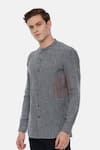 Mayank Modi - Men_Blue 100% Linen Checkered Shirt _Online_at_Aza_Fashions