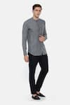 Buy_Mayank Modi - Men_Blue 100% Linen Checkered Shirt _Online_at_Aza_Fashions