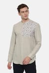 Mayank Modi - Men_Beige 100% Linen Printed Shirt _Online_at_Aza_Fashions