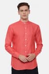 Buy_Mayank Modi - Men_Red 100% Linen Shirt  _at_Aza_Fashions