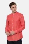 Mayank Modi - Men_Red 100% Linen Shirt  _Online_at_Aza_Fashions