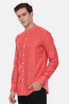 Shop_Mayank Modi - Men_Red 100% Linen Shirt  _Online_at_Aza_Fashions