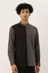 Buy_Mayank Modi - Men_Black Malai Cotton Colorblock Shirt  _at_Aza_Fashions