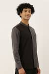 Mayank Modi - Men_Black Malai Cotton Colorblock Shirt  _Online_at_Aza_Fashions