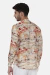 Shop_Mayank Modi - Men_Beige 100% Linen Printed Abstract Shirt _at_Aza_Fashions