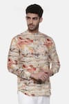 Mayank Modi - Men_Beige 100% Linen Printed Abstract Shirt _Online_at_Aza_Fashions