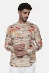 Shop_Mayank Modi - Men_Beige 100% Linen Printed Abstract Shirt _Online_at_Aza_Fashions
