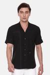 Mayank Modi - Men_Black Malai Cotton Short Sleeve Shirt _Online_at_Aza_Fashions