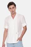 Mayank Modi - Men_White Malai Cotton Short Sleeve Notched Collar Shirt _Online_at_Aza_Fashions