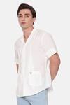 Shop_Mayank Modi - Men_White Malai Cotton Short Sleeve Notched Collar Shirt _Online_at_Aza_Fashions