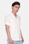 Mayank Modi - Men_White Malai Cotton Short Sleeve Notched Collar Shirt _at_Aza_Fashions