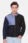 Shop_Mayank Modi - Men_Black Malai Cotton Colorblock Bomber Jacket _Online_at_Aza_Fashions