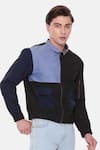 Buy_Mayank Modi - Men_Black Malai Cotton Colorblock Bomber Jacket _Online_at_Aza_Fashions