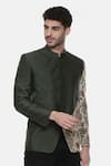 Mayank Modi - Men_Green Silk Printed Floral Bandhgala_Online_at_Aza_Fashions