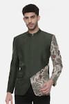 Shop_Mayank Modi - Men_Green Silk Printed Floral Bandhgala_Online_at_Aza_Fashions