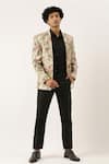 Buy_Mayank Modi - Men_Beige Chanderi Printed Blazer _Online_at_Aza_Fashions