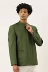 Mayank Modi - Men_Green Cotton Silk Bandhgala _Online_at_Aza_Fashions