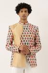 Buy_Mayank Modi - Men_Beige Malai Cotton Printed Bandhgala_at_Aza_Fashions