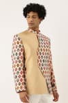 Mayank Modi - Men_Beige Malai Cotton Printed Bandhgala_Online_at_Aza_Fashions