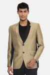 Shop_Mayank Modi - Men_Gold Silk Cotton Colorblock Blazer_Online_at_Aza_Fashions