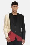 Shop_Mayank Modi - Men_Multi Color Silk Cotton Colorblock Blazer For Men_Online_at_Aza_Fashions